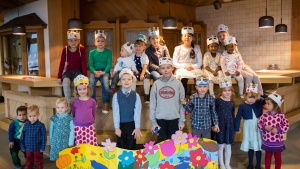 Children with their crafts after Bible classes. 