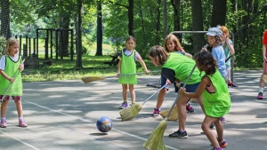 Campers playing a game at Preteen camp Buckeye. 