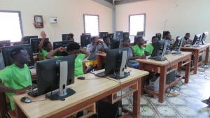 Campers during a computer skills class at UYC's camp in Ghana.