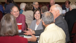 Ron and Janet Barker with others during the roundtable discussions. 