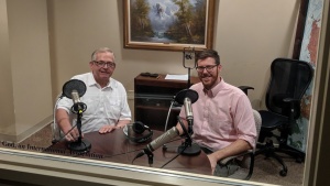 Victor Kubik and Steven Britt in the recording studio during one of the recent podcasts they made. The topic was based around science and the Bible.