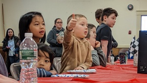 Ezra, 5, gives the all clear with a thumbs up.