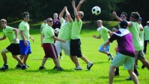 Campers playing soccer