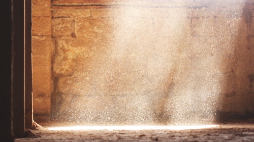 A an empty room with a brick walls and sunlight coming in from a window.