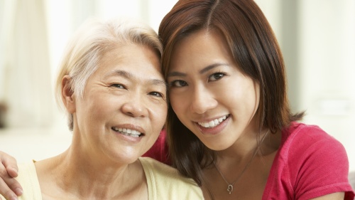 A young woman and her older mother.