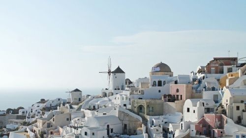 A village in Greece along the coastline.