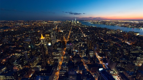 A large cityscape at night.