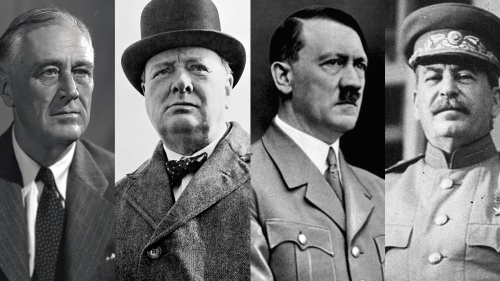 Photos of Theodore Roosevelt, Winston Churchill, Adolf Hitler and Joseph Stalin