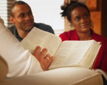 Young people studying the Bible.
