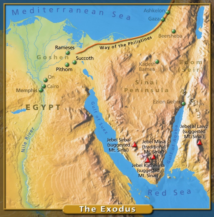 Map of possible locations for Mt. Sinai