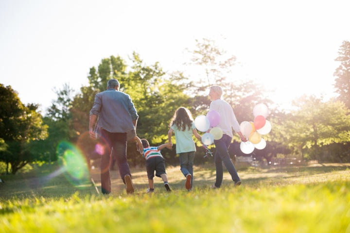 A family walking in a park.