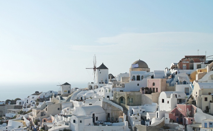 A village in Greece along the coastline.