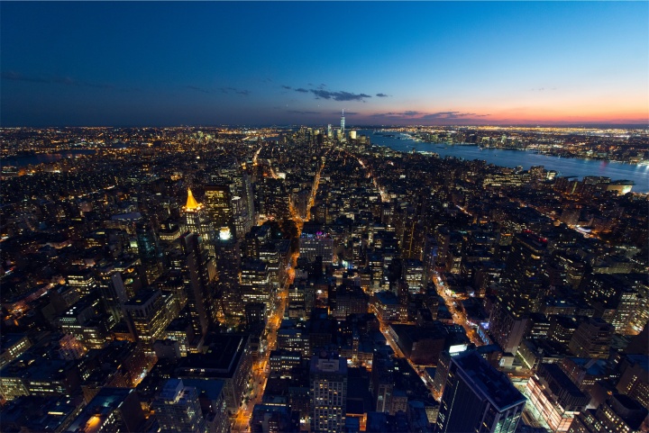 A large cityscape at night.