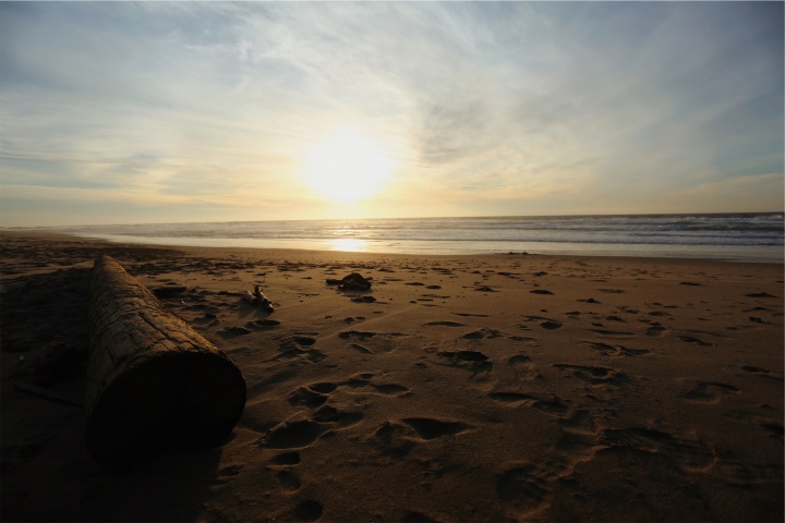 Sunset over a beach.