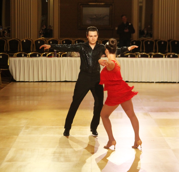 Alexander Schweitzer with his dance partner Tina Freitag, competing at the Wisconsin Dancesport Championship.