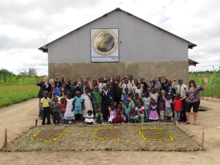 The congregation and new building at Mufumbwe, Zambia.