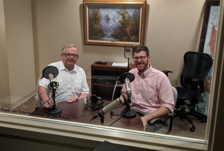 Victor Kubik and Steven Britt in the recording studio during one of the recent podcasts they made. The topic was based around science and the Bible.